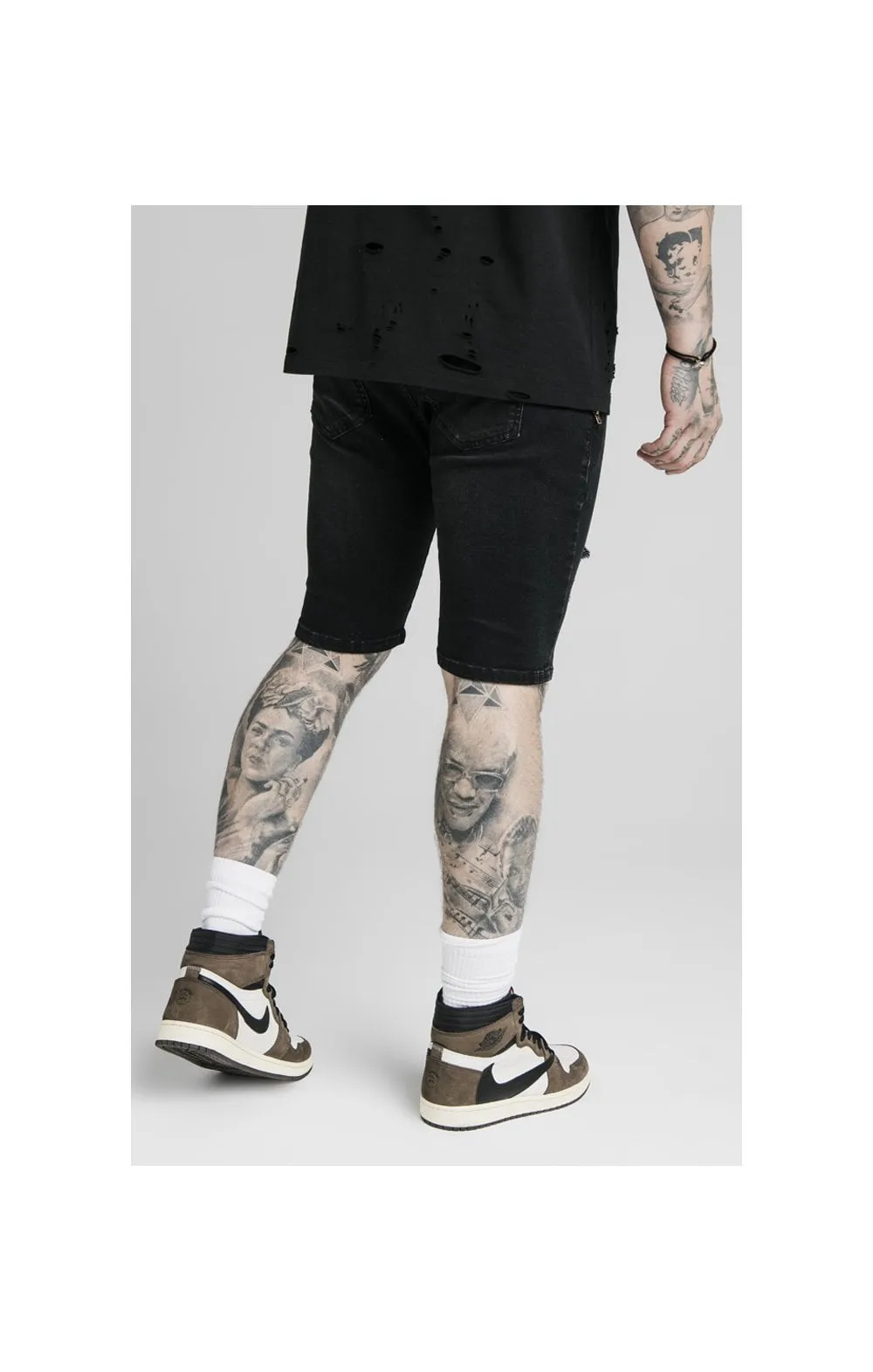 SikSilk Distressed Denim Flight Shorts – Washed Black sold by Siksilk product image thumbnail 3