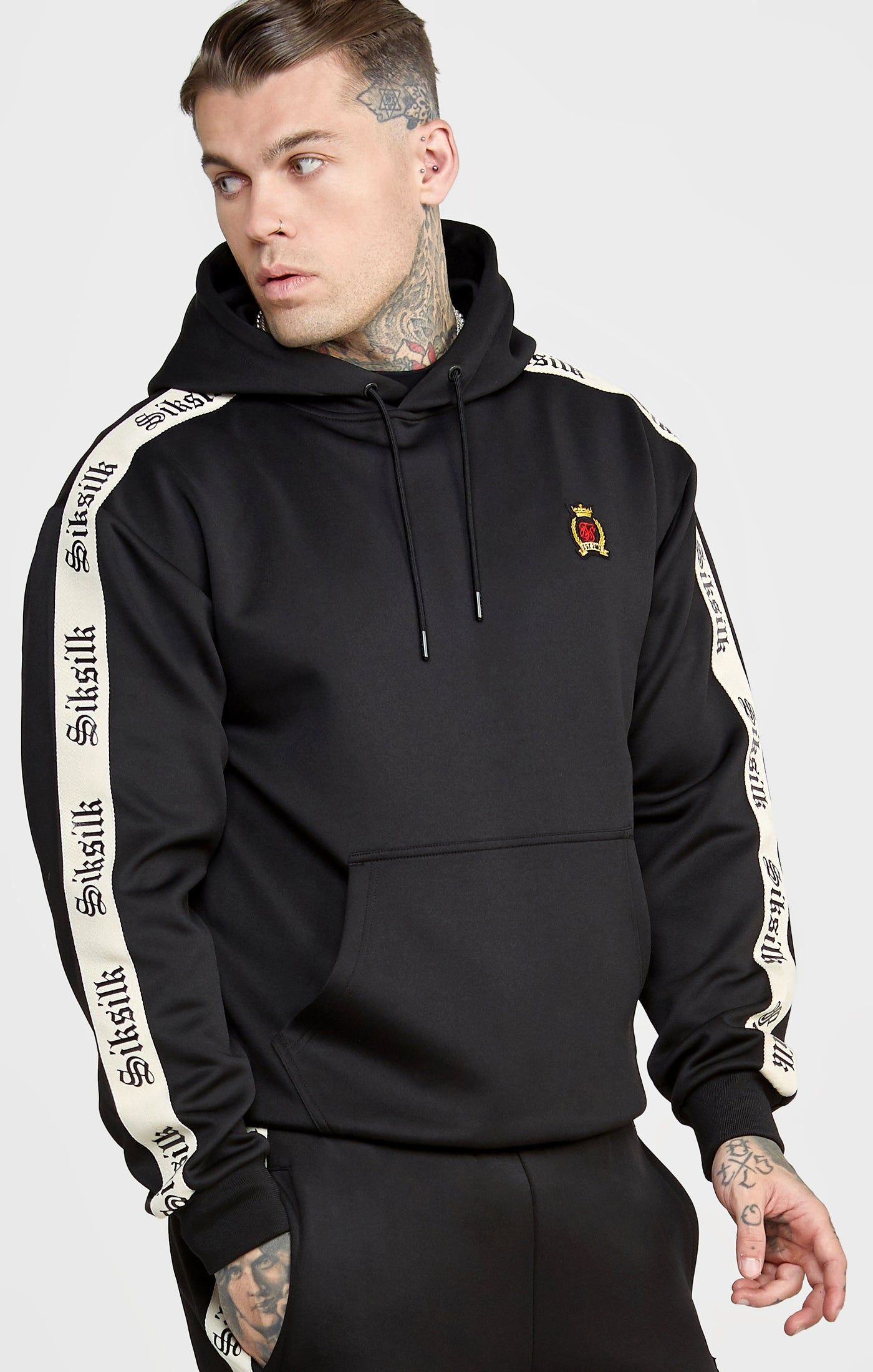 Black Poly Hoodie W Gothic Taping sold by Siksilk