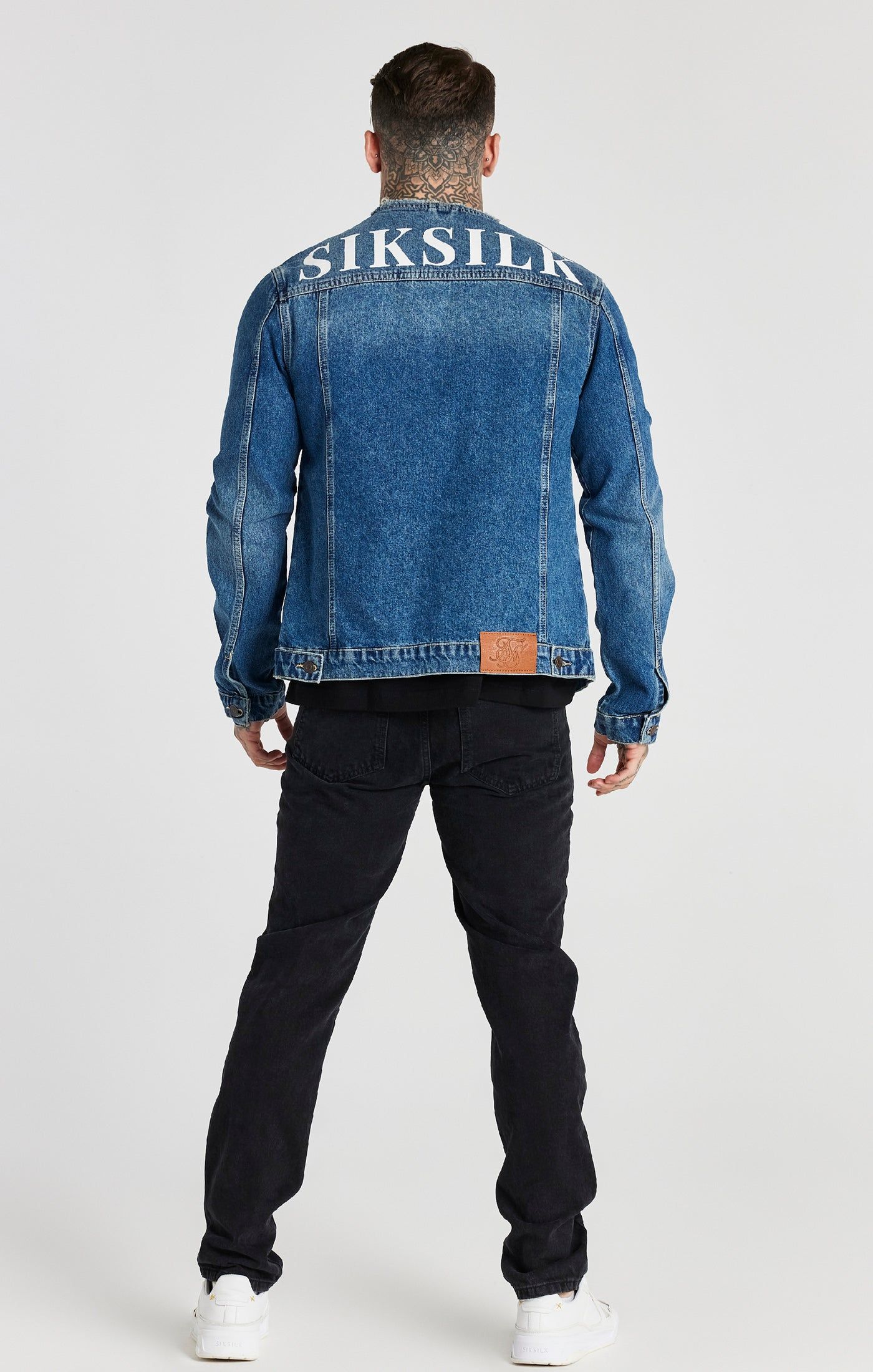 Blue Deluxe Collarless Denim Jacket sold by Siksilk product image thumbnail 4
