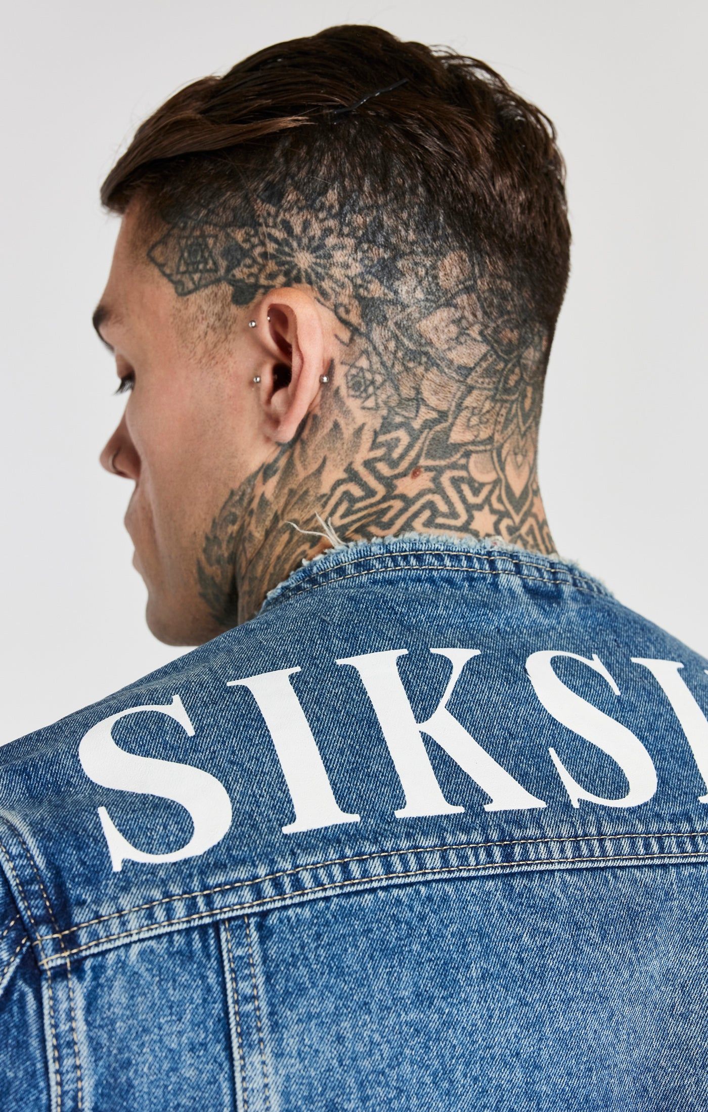 Blue Deluxe Collarless Denim Jacket sold by Siksilk product image thumbnail 2