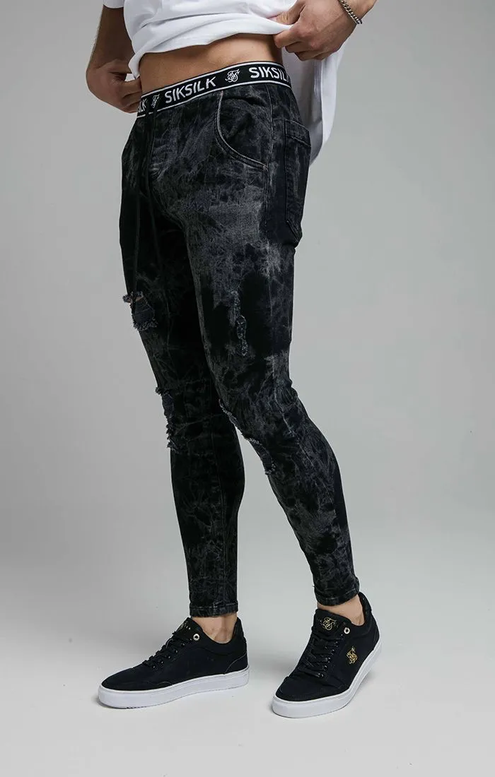SikSilk Distressed Skinny Elasticated Jeans - Black Tie Dye sold by Siksilk