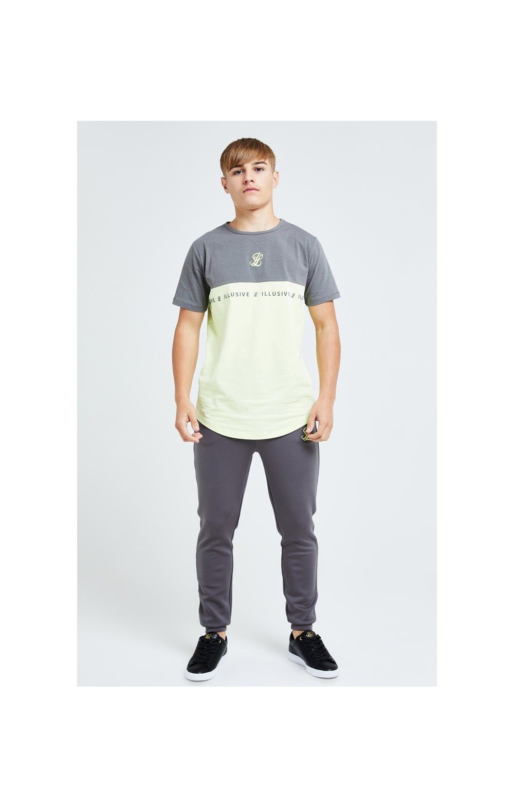 Illusive London Blaze Cut & Sew Tee - Dark Grey & Lime sold by Siksilk product image thumbnail 5