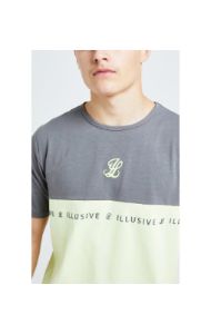 Illusive London Blaze Cut & Sew Tee - Dark Grey & Lime sold by Siksilk