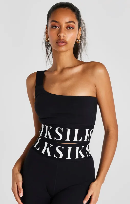 Black One Shoulder Crop Top sold by Siksilk