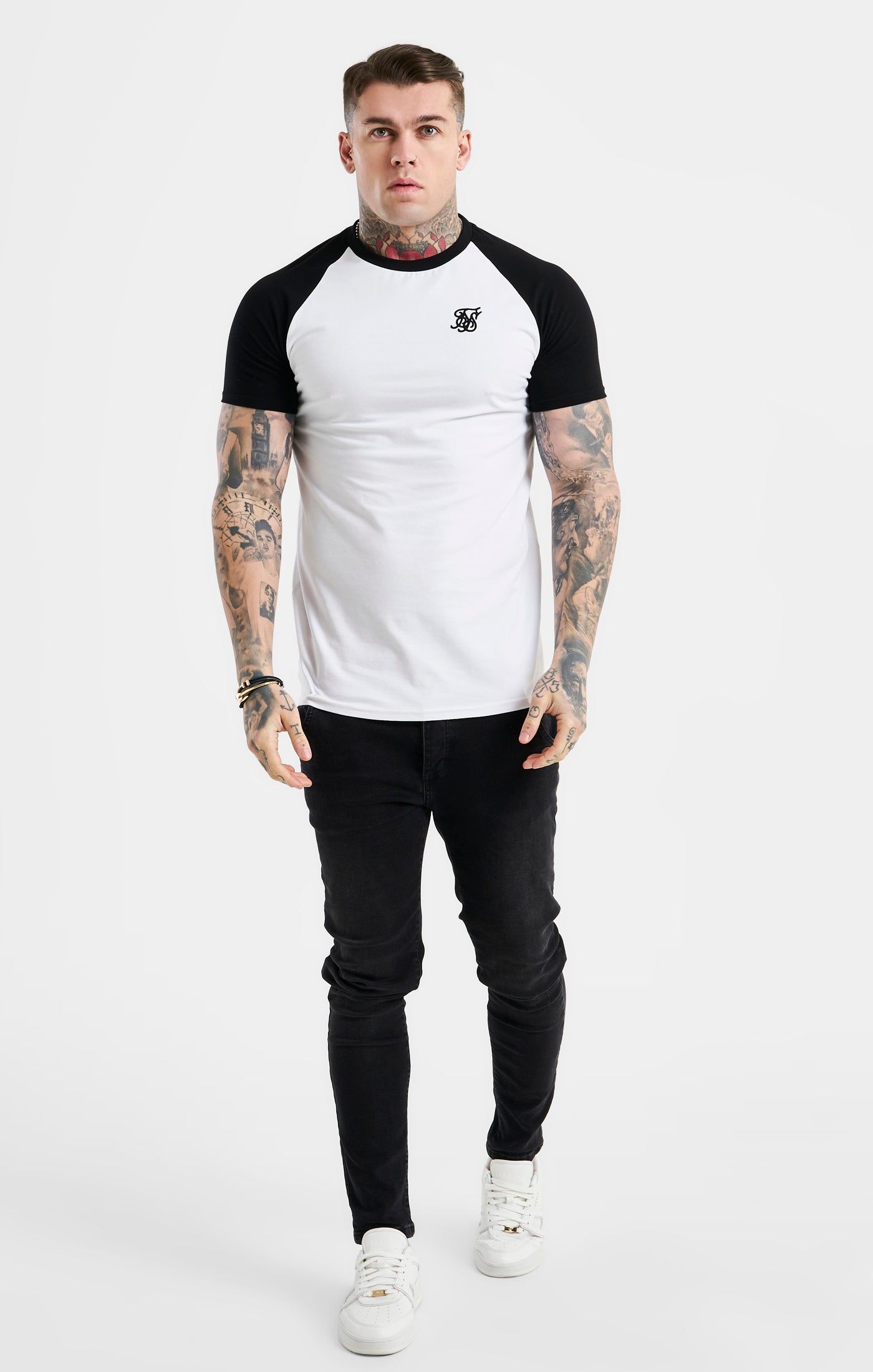 White Raglan Muscle Fit T-Shirt sold by Siksilk product image thumbnail 3