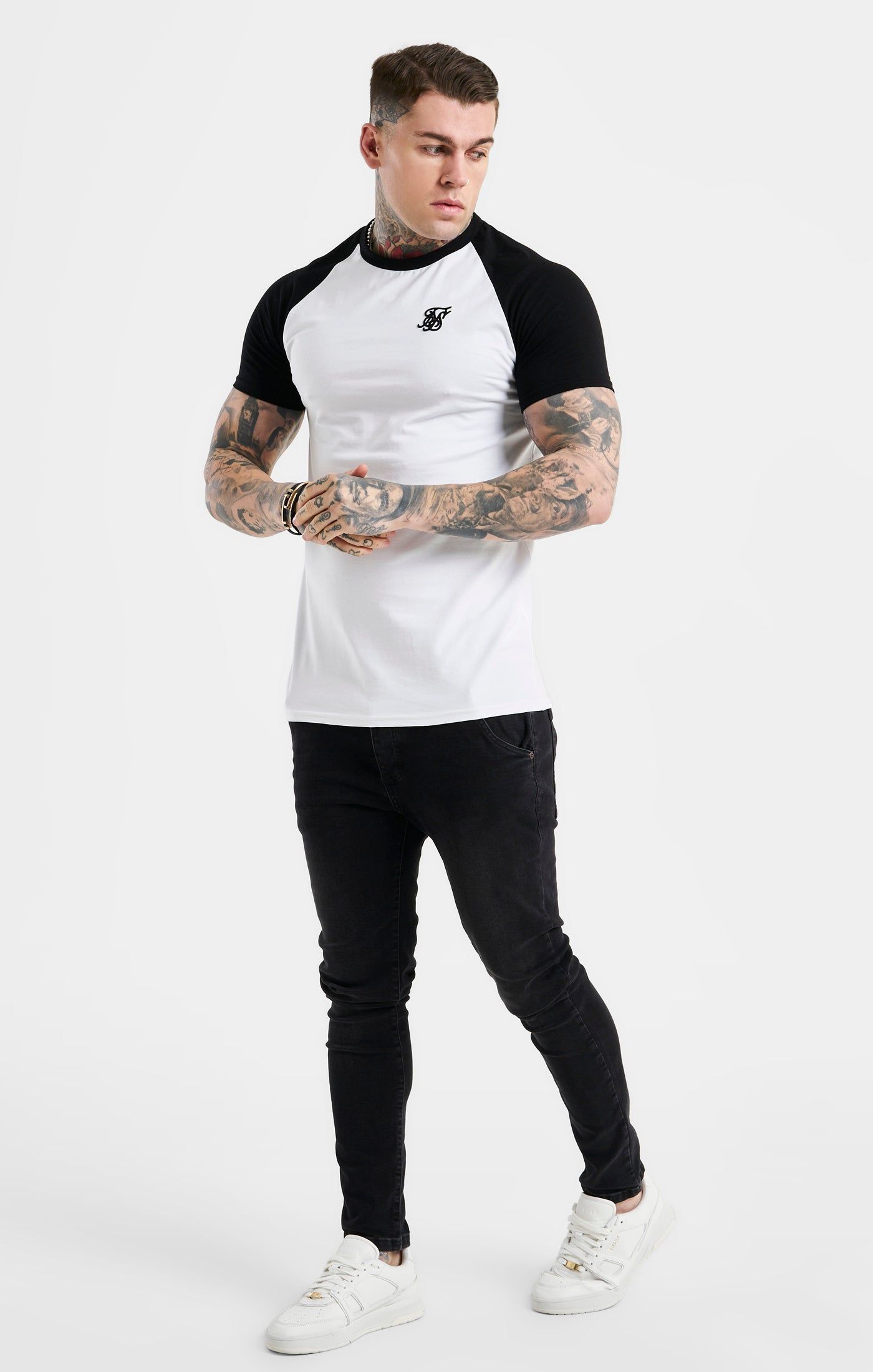 White Raglan Muscle Fit T-Shirt sold by Siksilk product image thumbnail 4