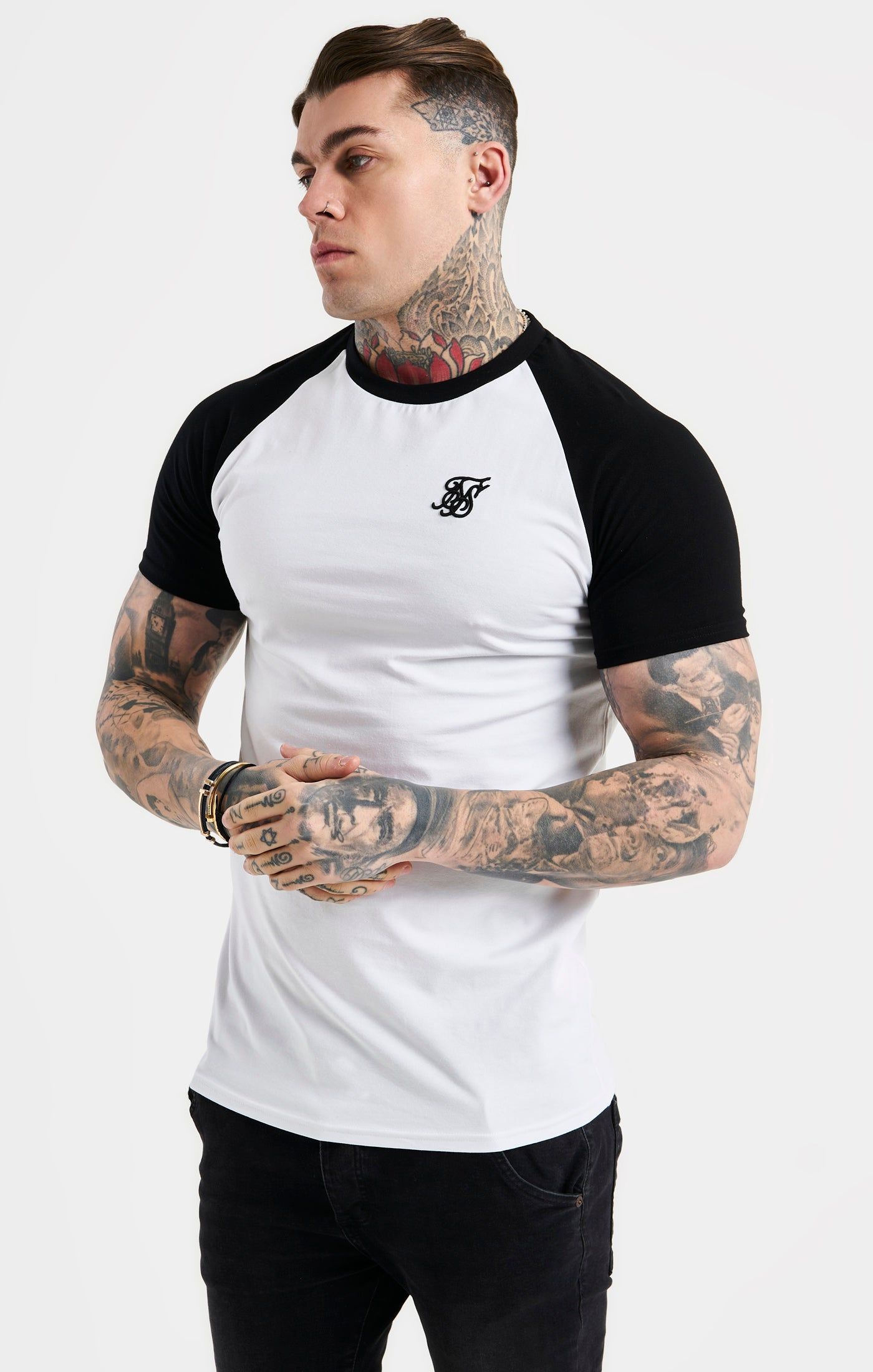 White Raglan Muscle Fit T-Shirt sold by Siksilk