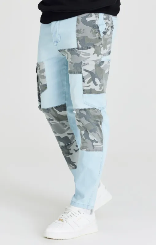 Light Blue Camo Pocket Carrot Jean sold by Siksilk