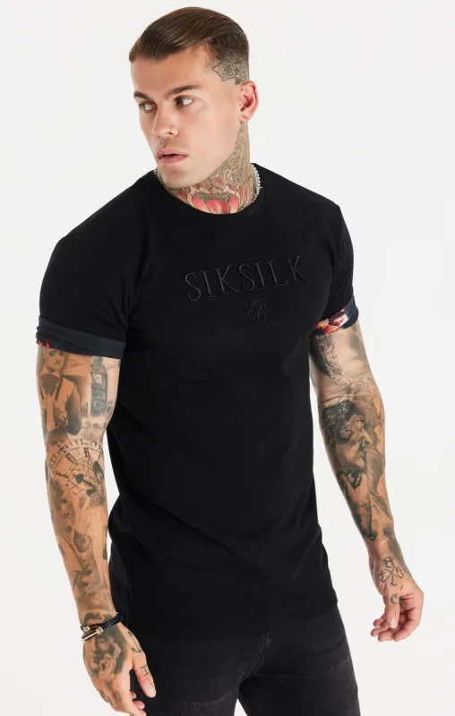 Black Floral Prints Roll Sleeve T-Shirt sold by Siksilk