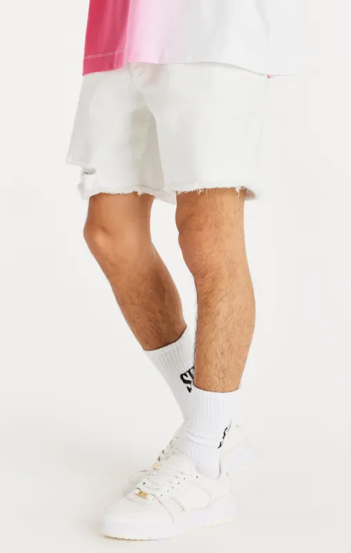 White Raw Hem Distressed Denim Short sold by Siksilk