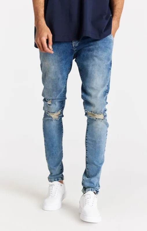 Light Blue Distressed Slim Fit Jean sold by Siksilk