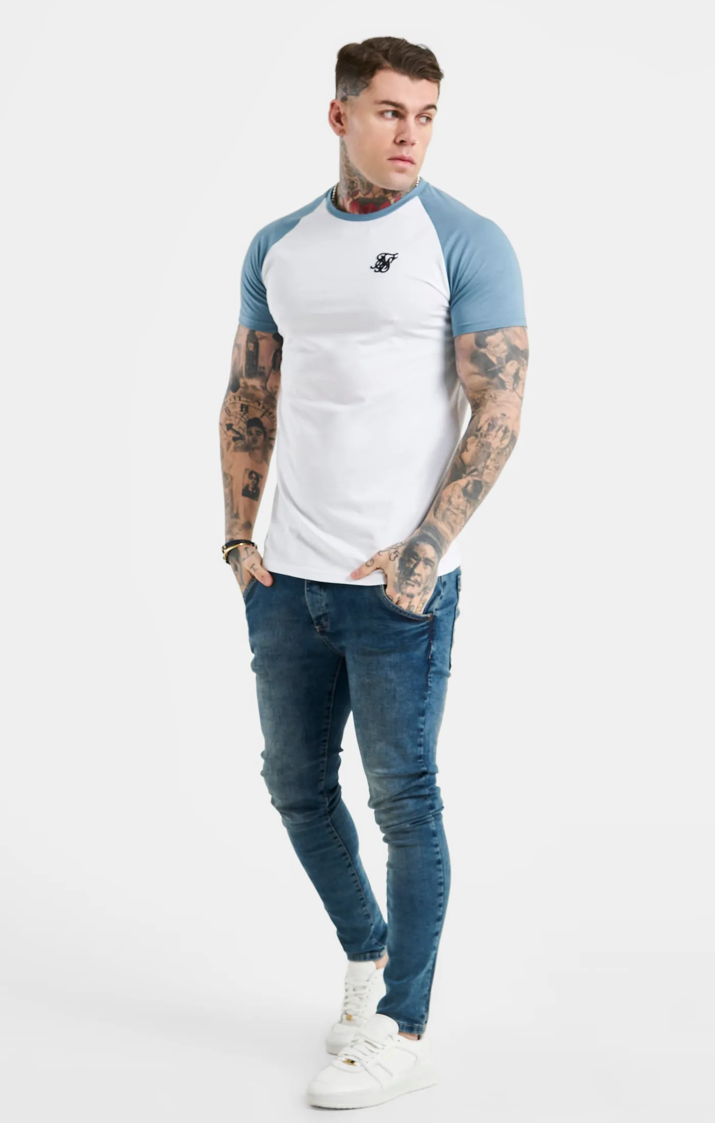 White Raglan Muscle Fit T-Shirt sold by Siksilk product image thumbnail 4