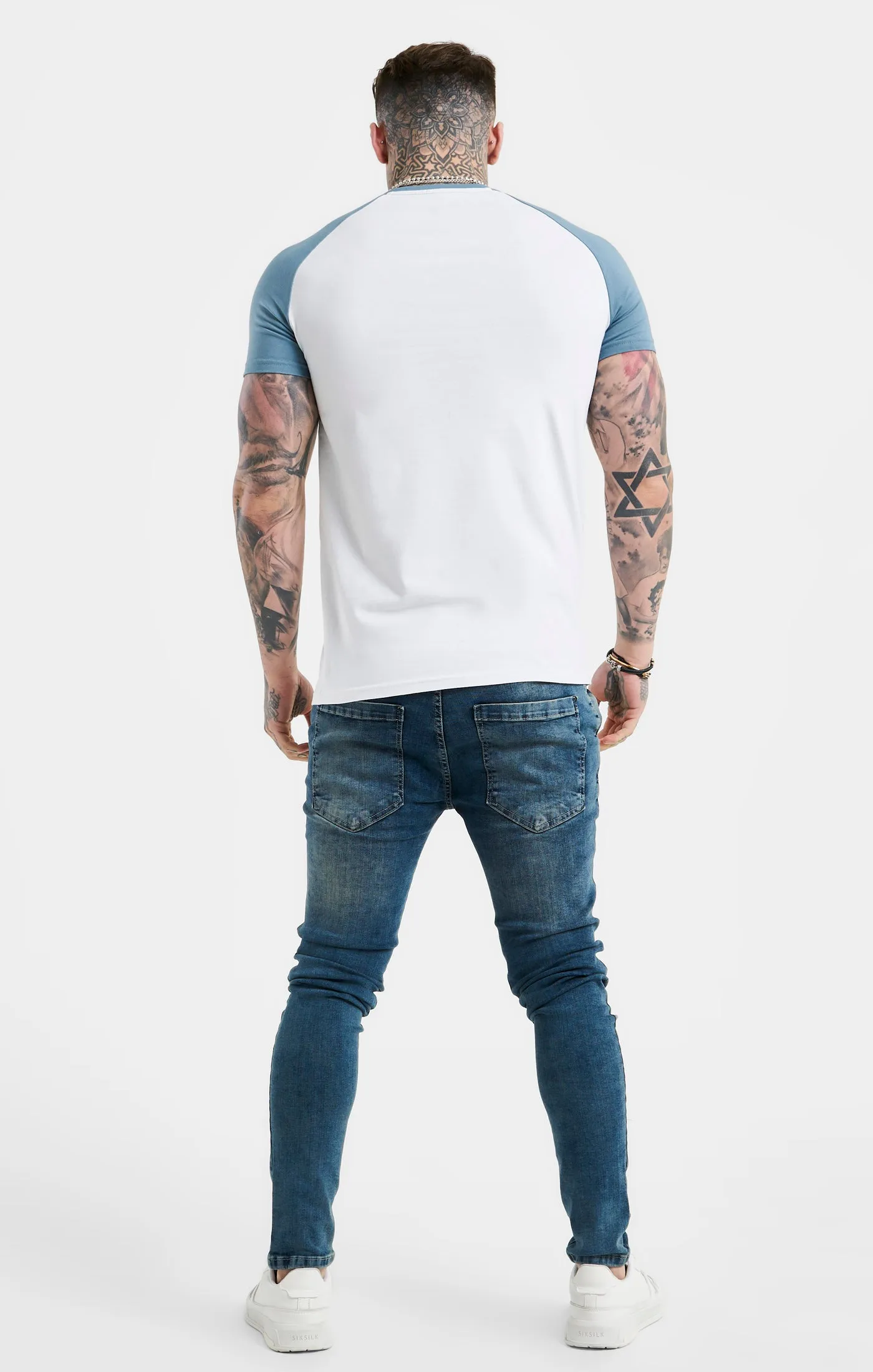 White Raglan Muscle Fit T-Shirt sold by Siksilk product image thumbnail 5
