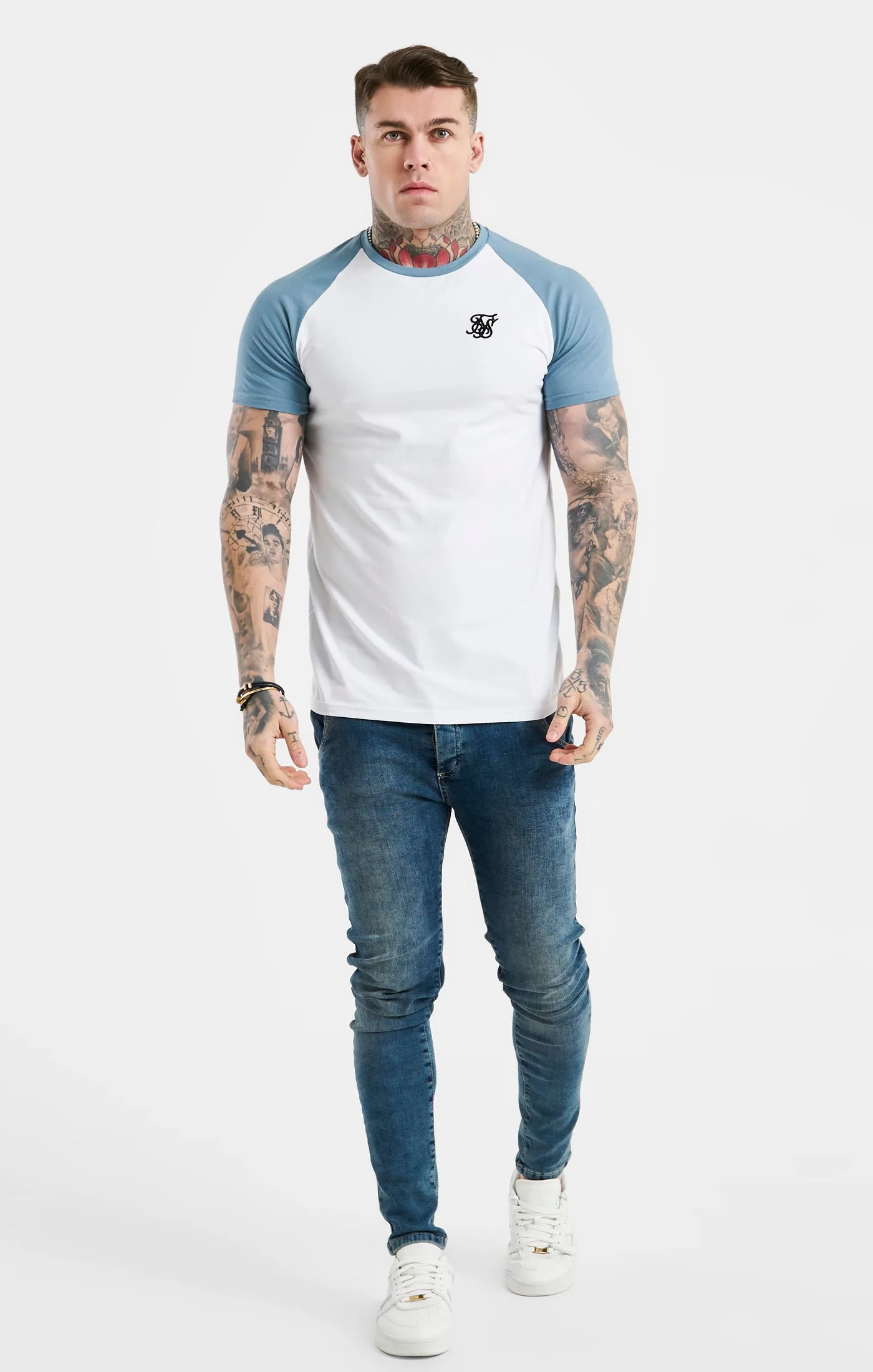 White Raglan Muscle Fit T-Shirt sold by Siksilk product image thumbnail 3