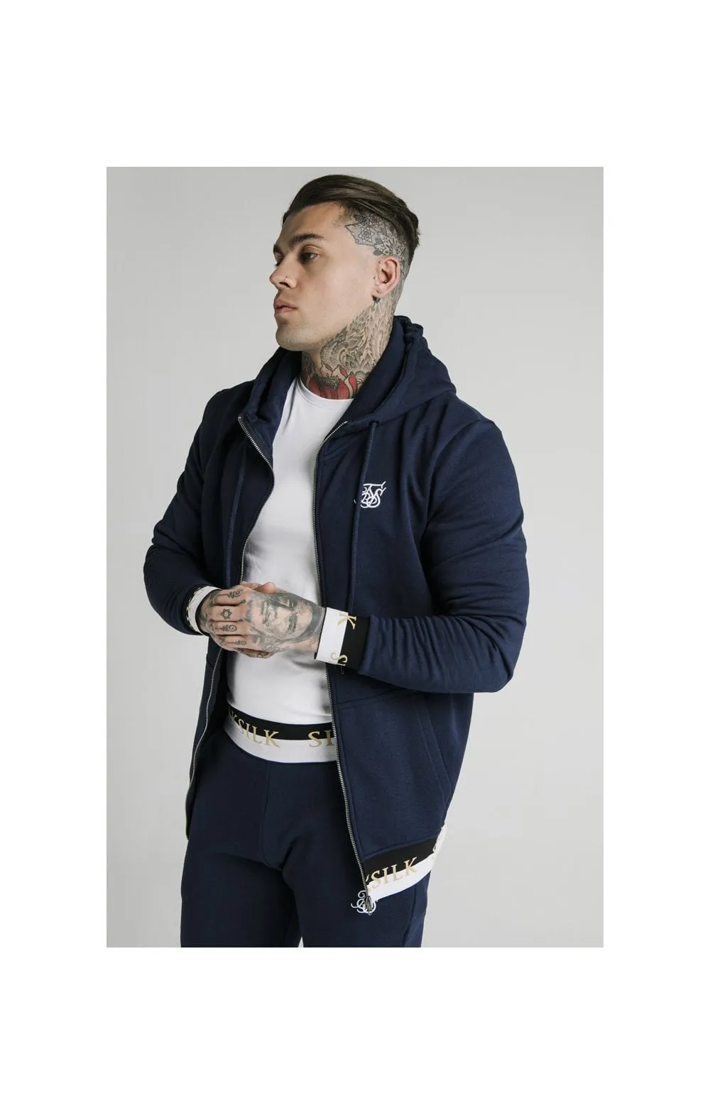 SikSilk Deluxe Zip Through Funnel Neck Hoodie - Navy sold by Siksilk