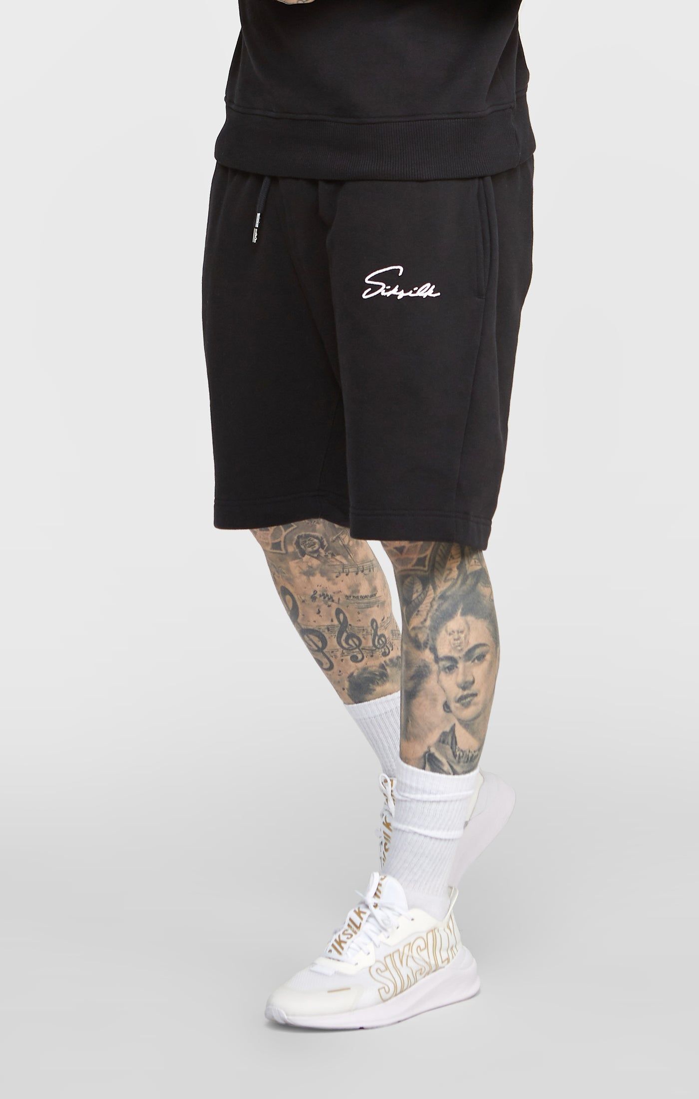 Black Script Embroidery Short sold by Siksilk