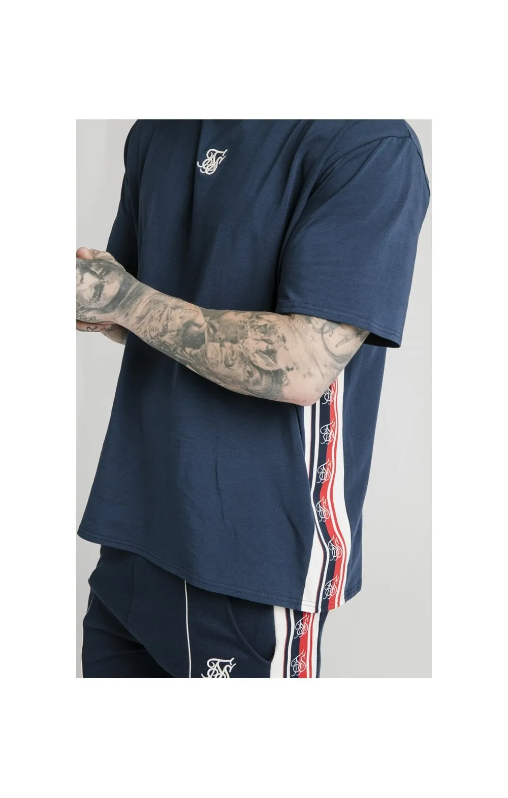 SikSilk S/S Essential Retro Tape Tee - Navy sold by Siksilk