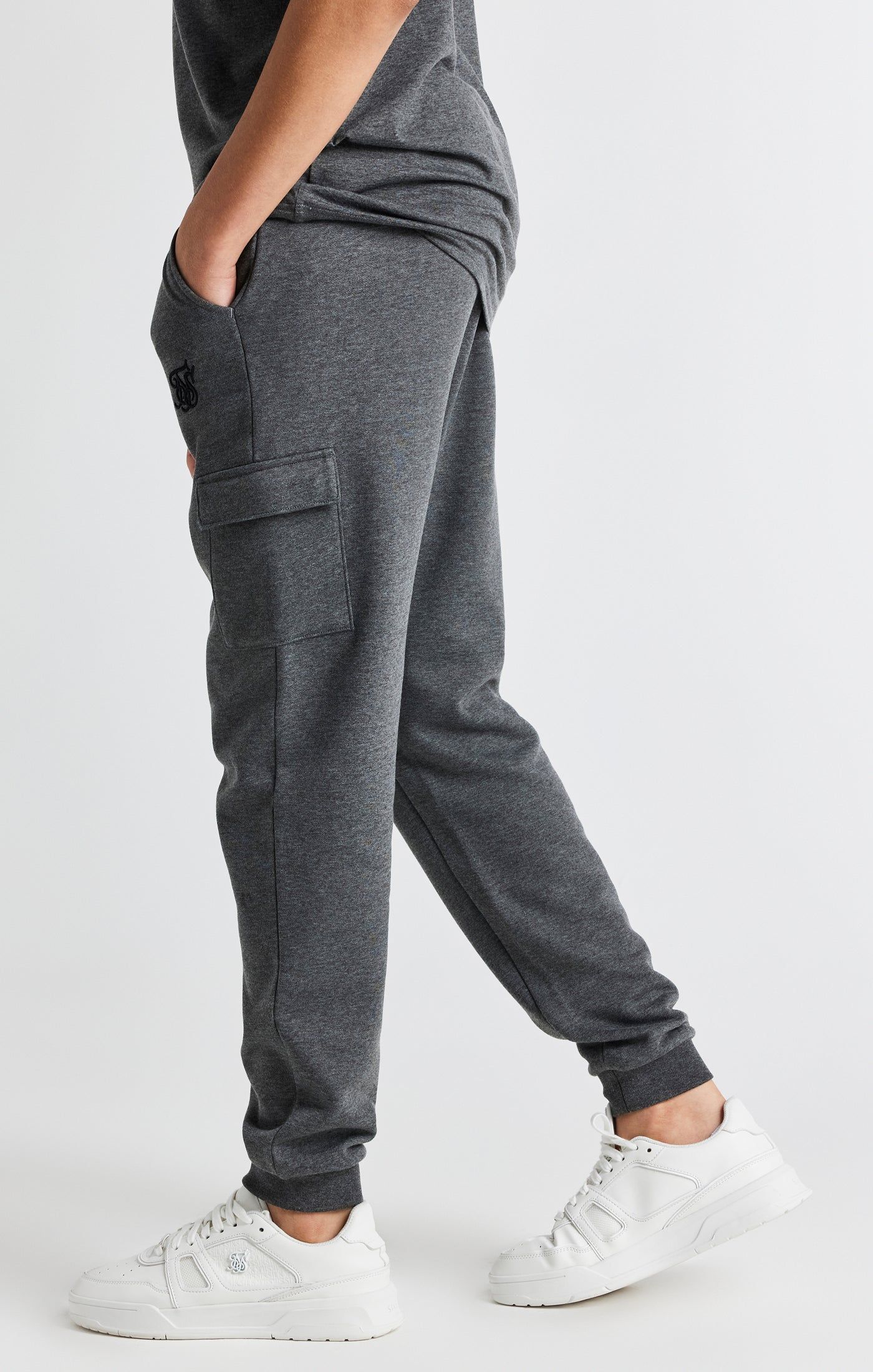 Boys Dark Grey Marl Cargo Cuffed Jogger sold by Siksilk product image thumbnail 2