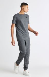 Boys Dark Grey Marl Cargo Cuffed Jogger sold by Siksilk