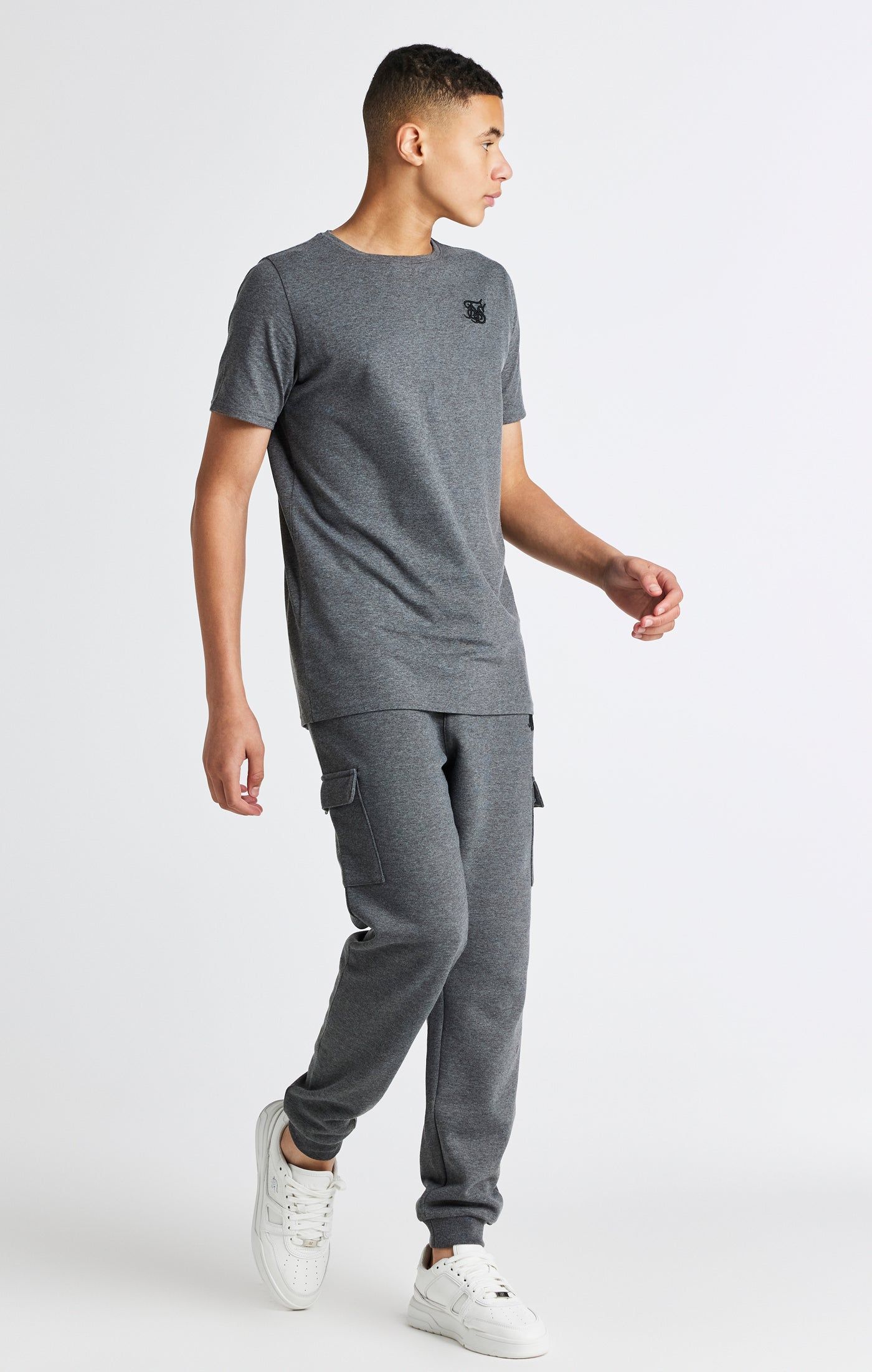 Boys Dark Grey Marl Cargo Cuffed Jogger sold by Siksilk product image thumbnail 3