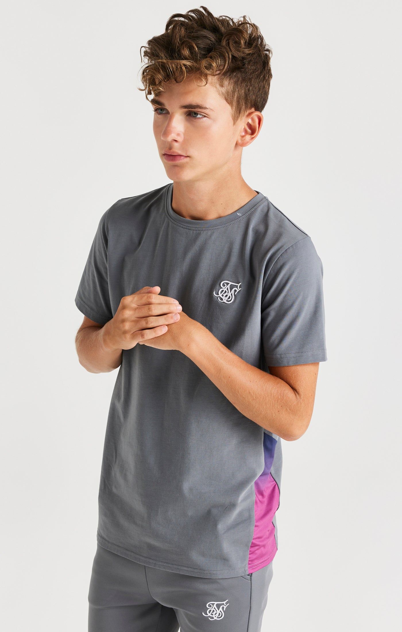 Boys Grey Fade Side Panel T-Shirt sold by Siksilk