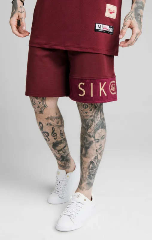 SikSilk Eyelet Panel Relaxed Fit Shorts - Burgundy & Gold sold by Siksilk
