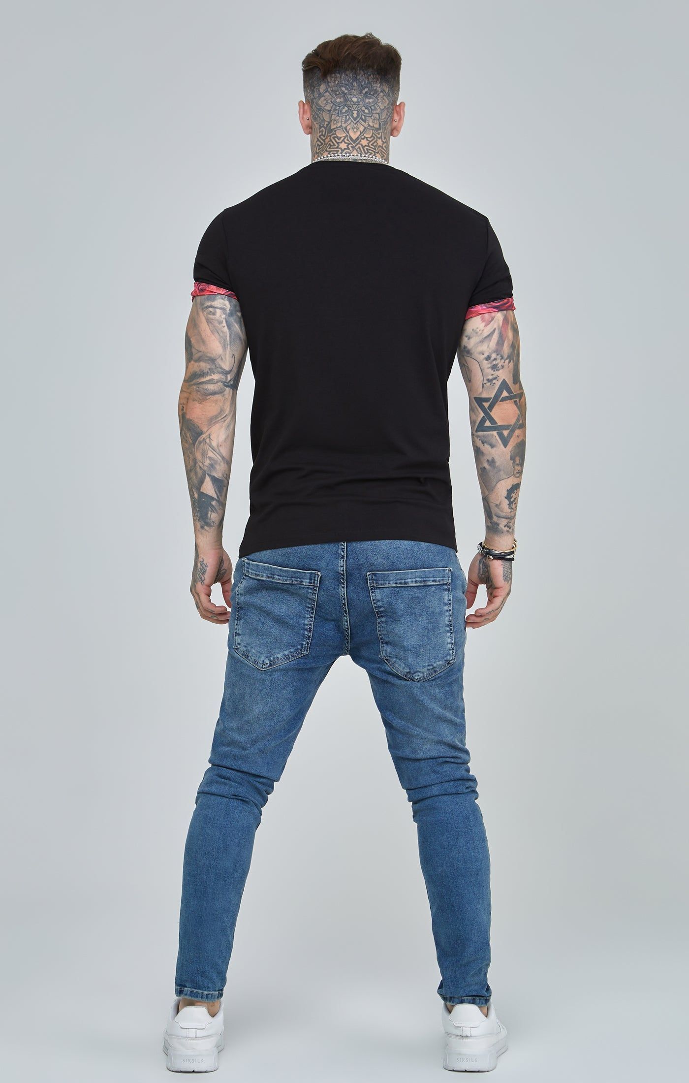 Black Rose Print Roll Sleeve T-Shirt sold by Siksilk product image thumbnail 5