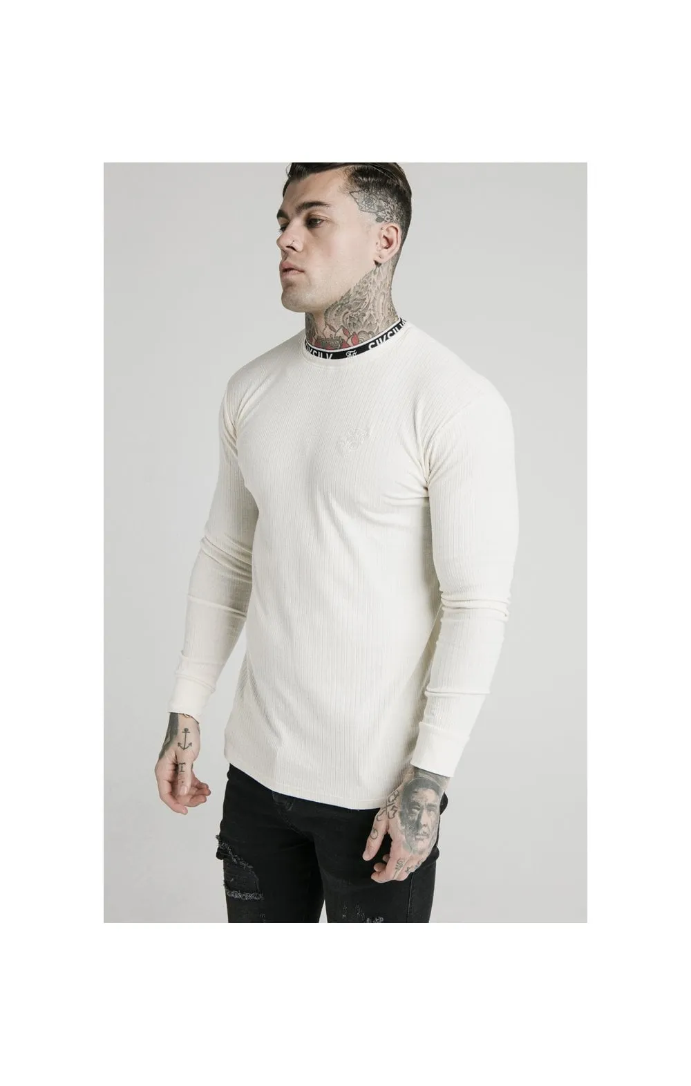 SikSilk L/S Rib Knit Tee - Off White sold by Siksilk