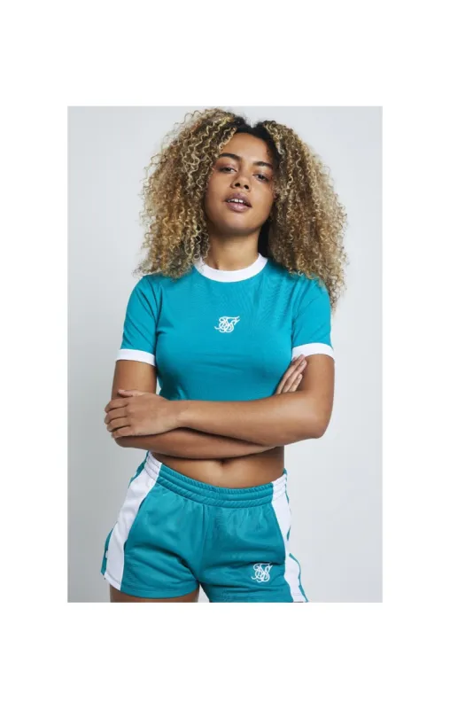 SikSilk Ringer Crop Tee – Deep Peacock Blue sold by Siksilk