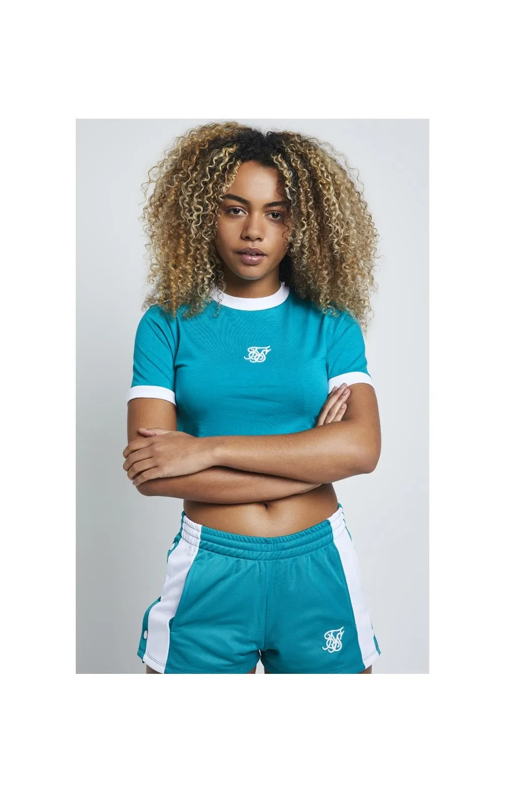 SikSilk Ringer Crop Tee – Deep Peacock Blue sold by Siksilk product image thumbnail 2