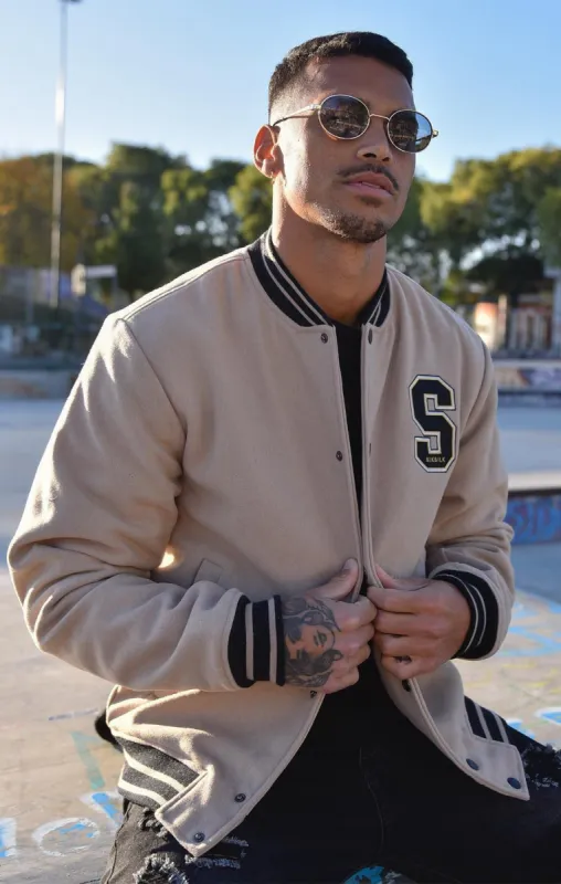 Ecru Anniversary Varsity Jacket sold by Siksilk