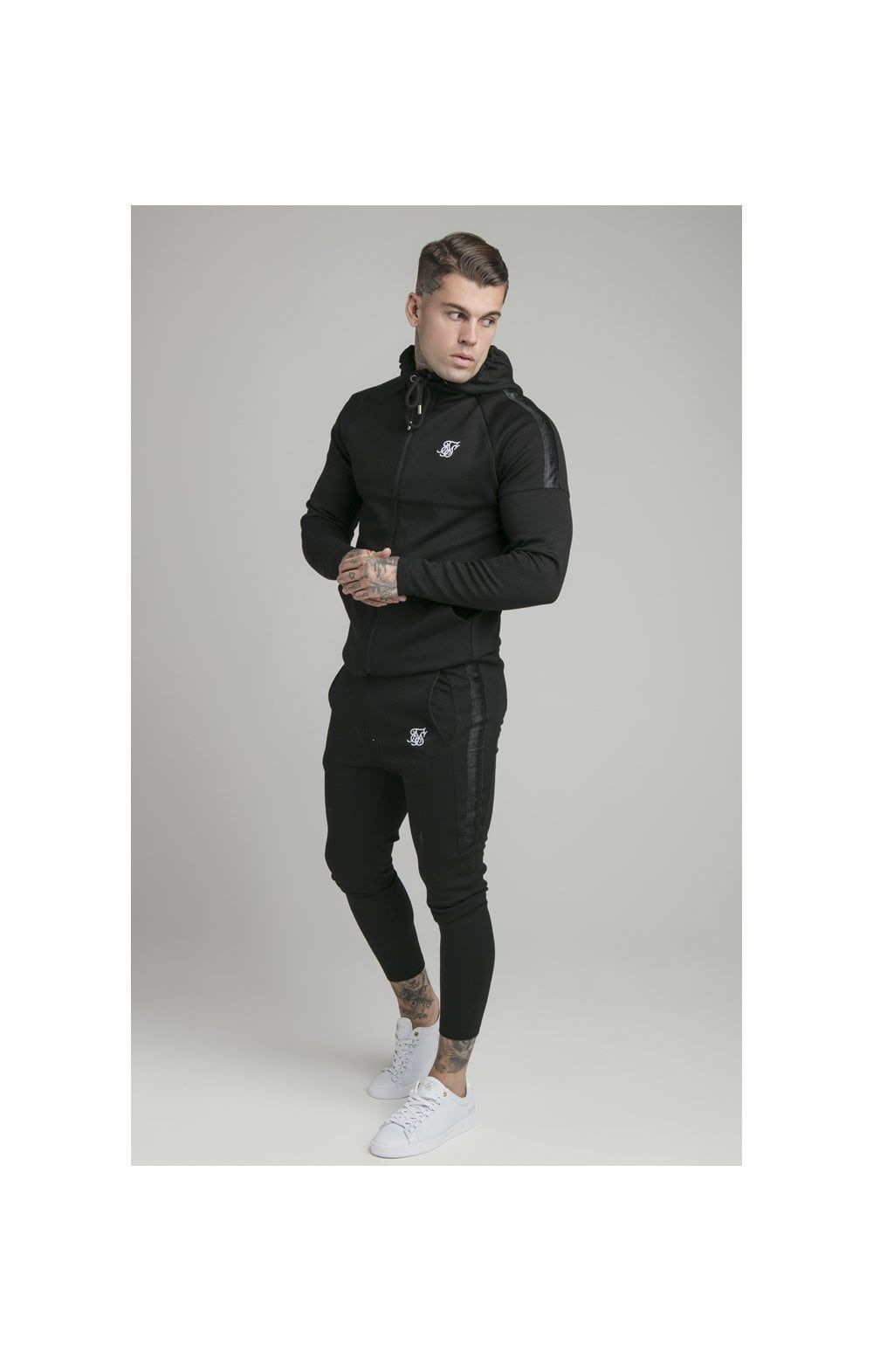 Black Motion Tape Zip Through Hoodie And Jogger Set sold by Siksilk product image thumbnail 10