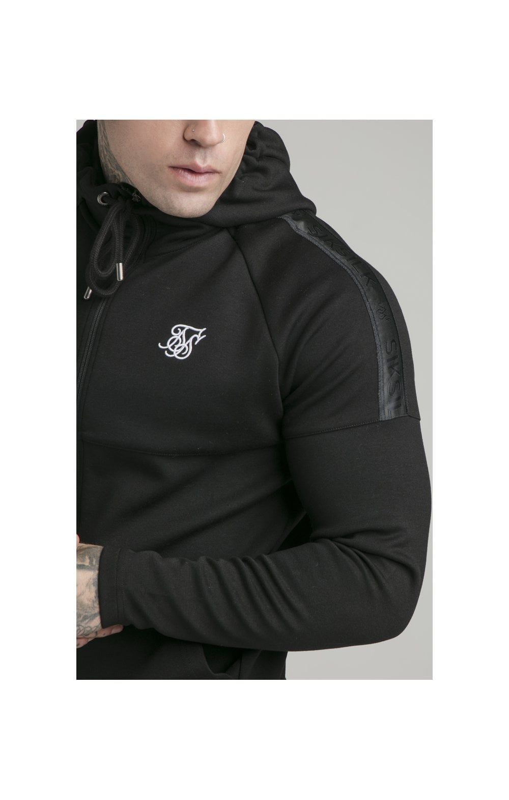 Black Motion Tape Zip Through Hoodie And Jogger Set sold by Siksilk product image thumbnail 4