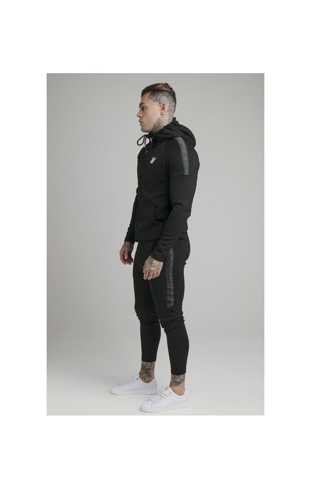 Black Motion Tape Zip Through Hoodie And Jogger Set sold by Siksilk product image thumbnail 5