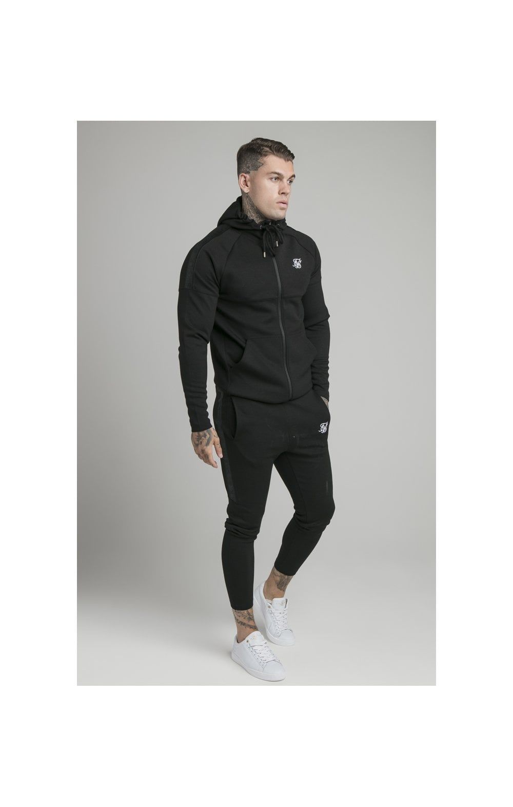 Black Motion Tape Zip Through Hoodie And Jogger Set sold by Siksilk product image thumbnail 6