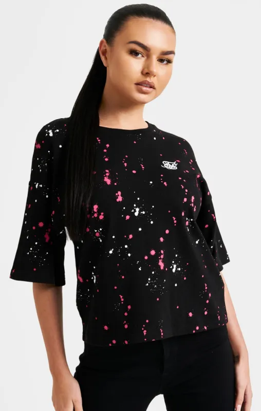 Black Paint Splatter Crop T-Shirt sold by Siksilk