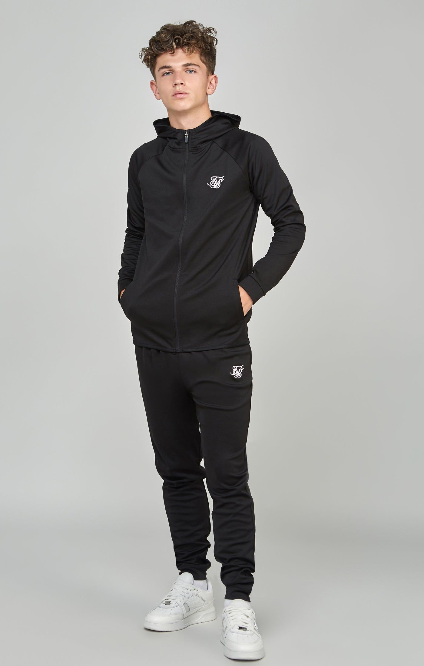 Boys Black Zip Thru & Jogger Tracksuit sold by Siksilk
