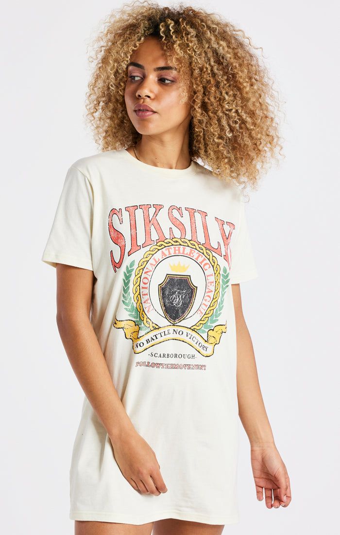 SikSilk Varsity T-Shirt Dress - Ecru sold by Siksilk