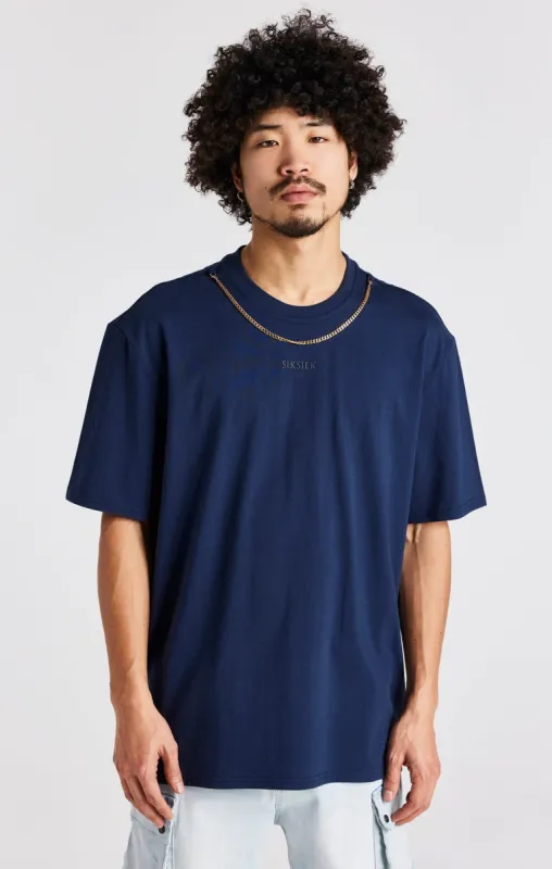 Navy Oversized Chain T-Shirt sold by Siksilk