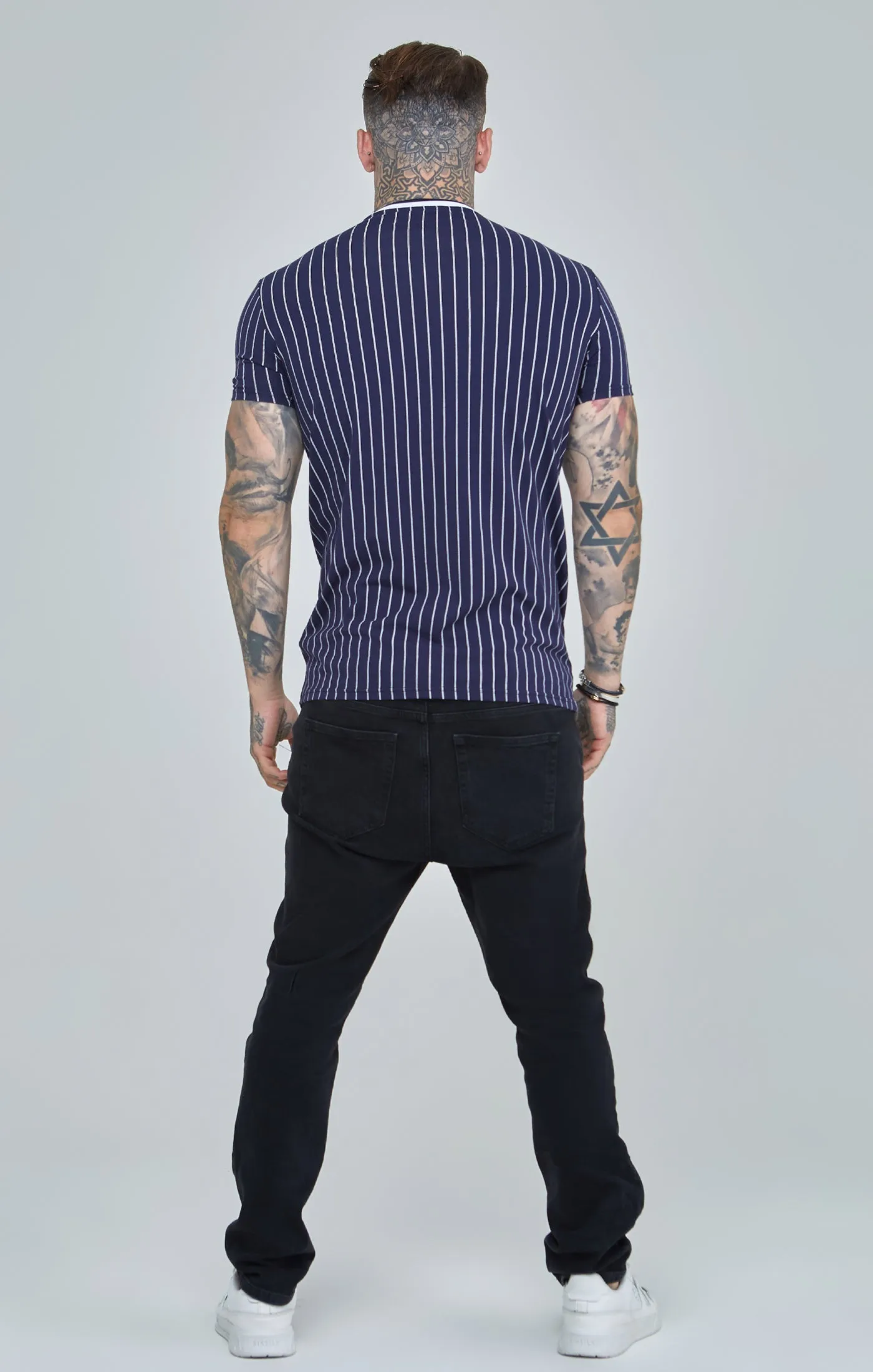 Navy Pinstiripe Muscle Fit T-Shirt sold by Siksilk product image thumbnail 5