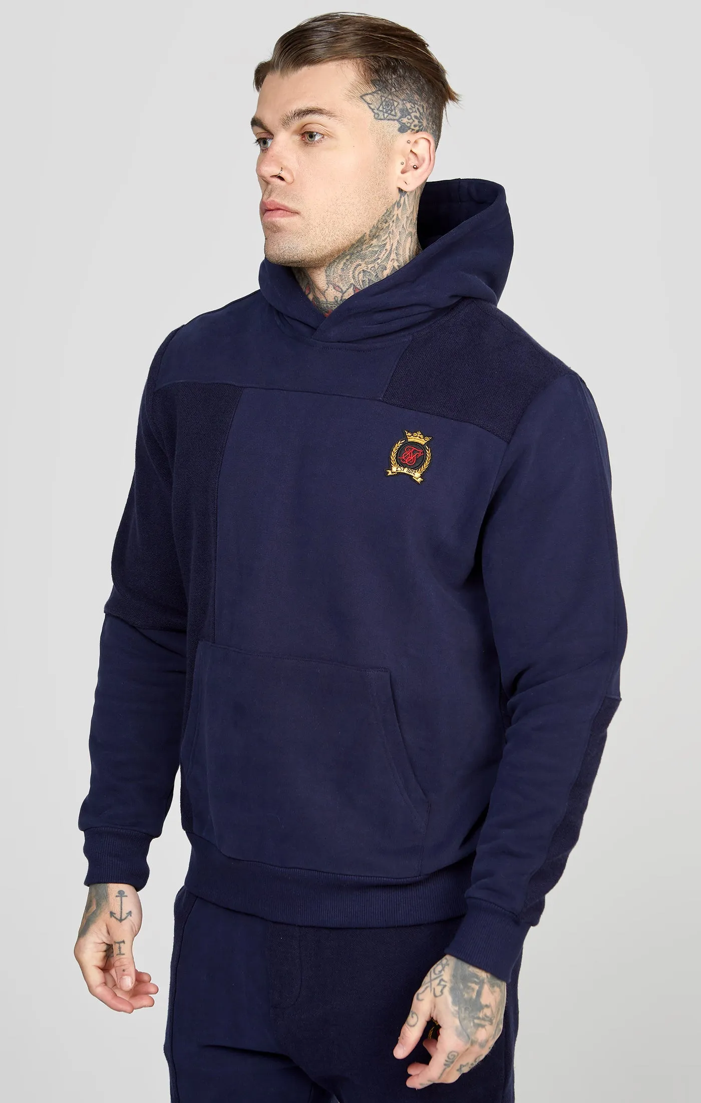 Navy Cut And Sew Reverse Oversized Hoodie sold by Siksilk