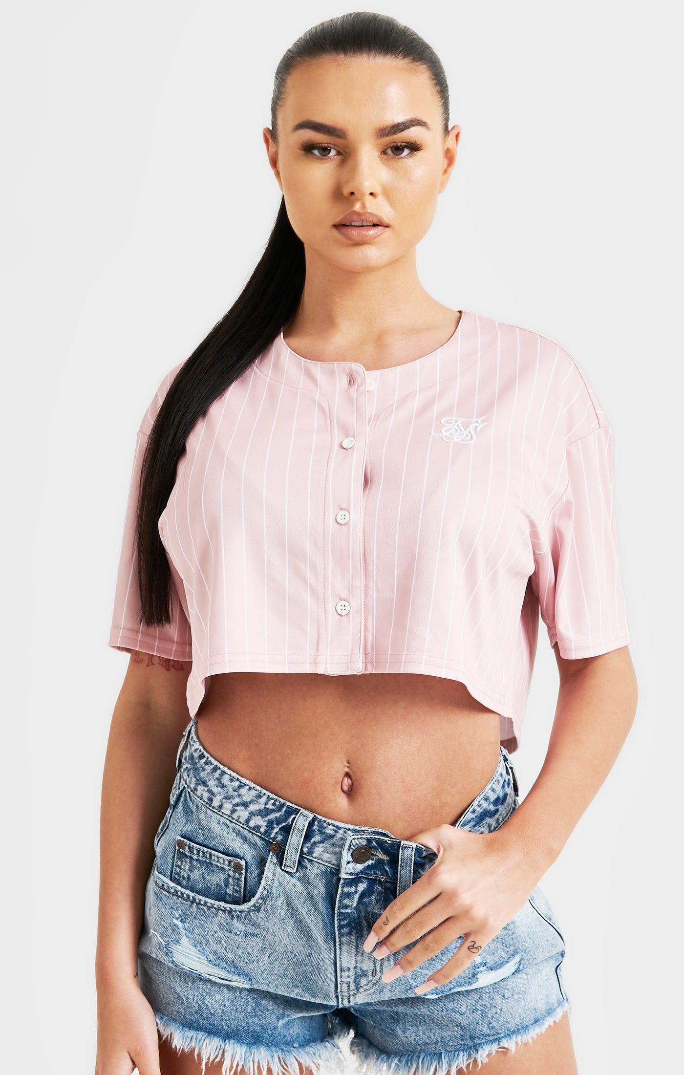 Pink Crop Baseball Top sold by Siksilk