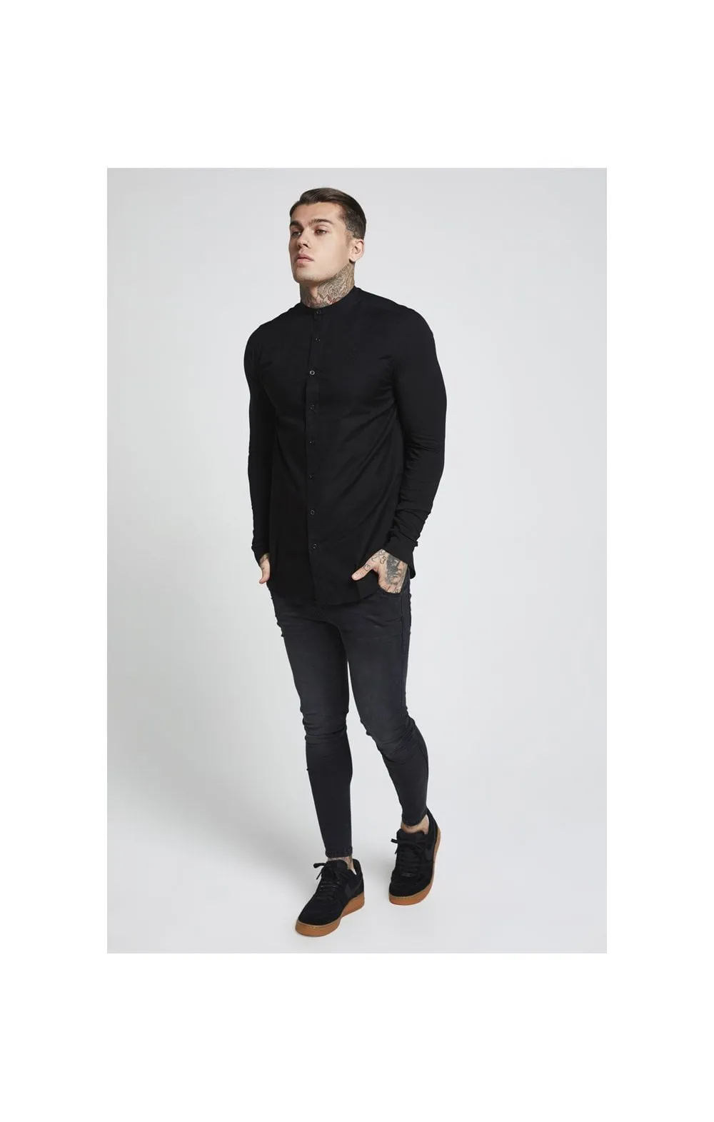 Black Essential Grandad Collar Shirt sold by Siksilk product image thumbnail 4