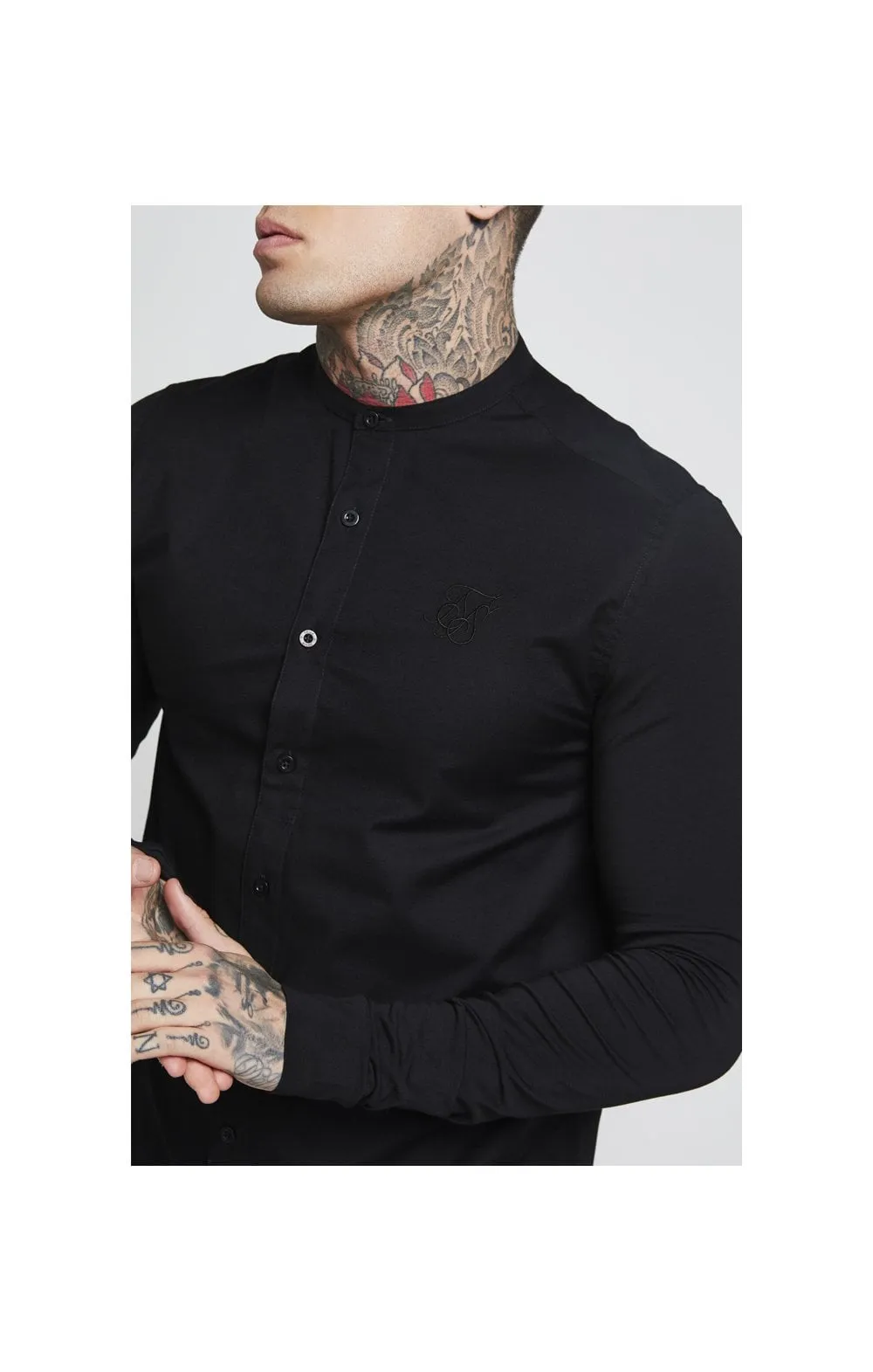 Black Essential Grandad Collar Shirt sold by Siksilk product image thumbnail 2
