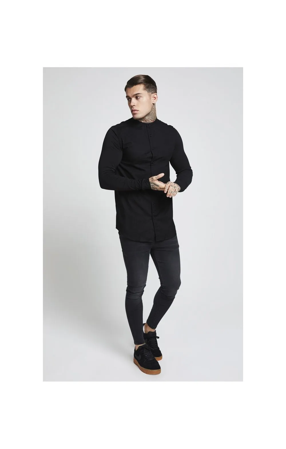 Black Essential Grandad Collar Shirt sold by Siksilk product image thumbnail 3