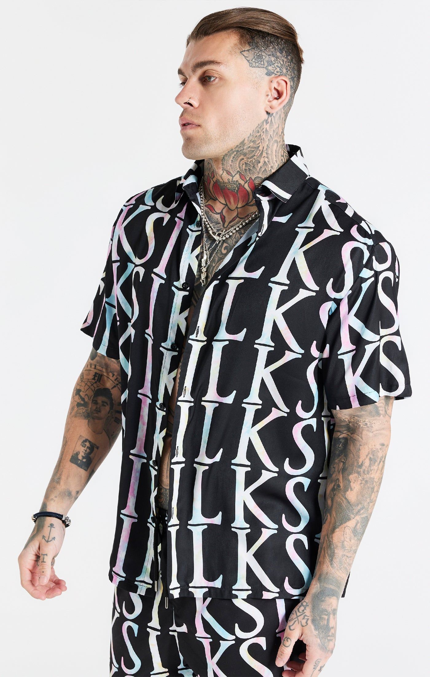 Black Repeat Print Resort Shirt sold by Siksilk