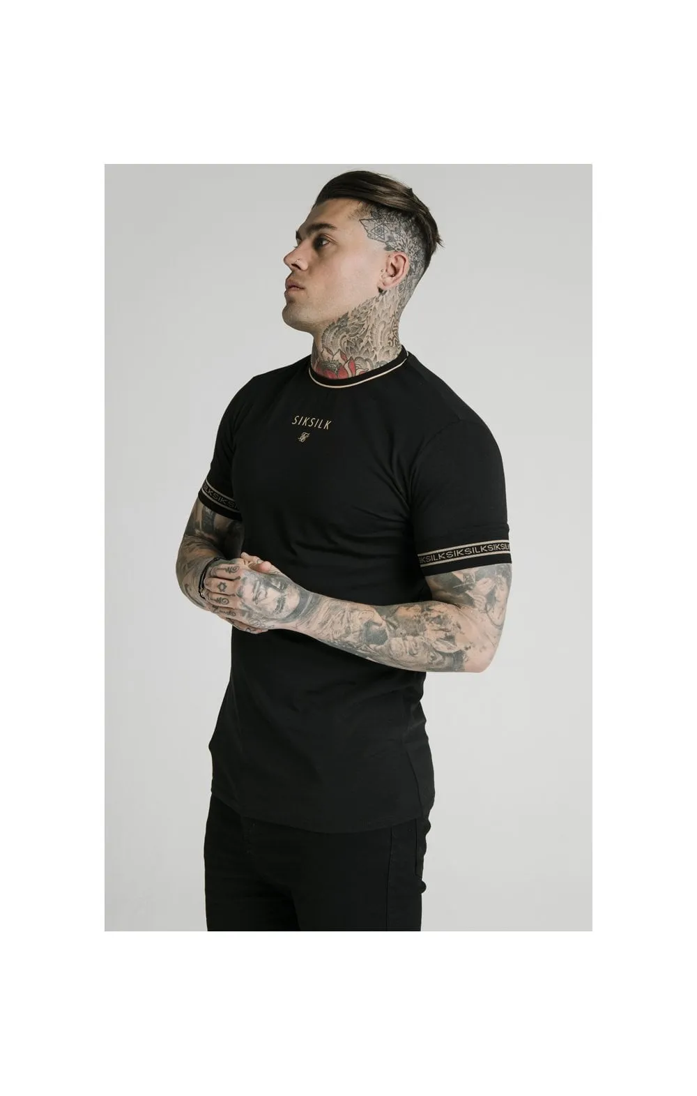 SikSilk Element Straight Hem Gym Tee – Black & Gold sold by Siksilk