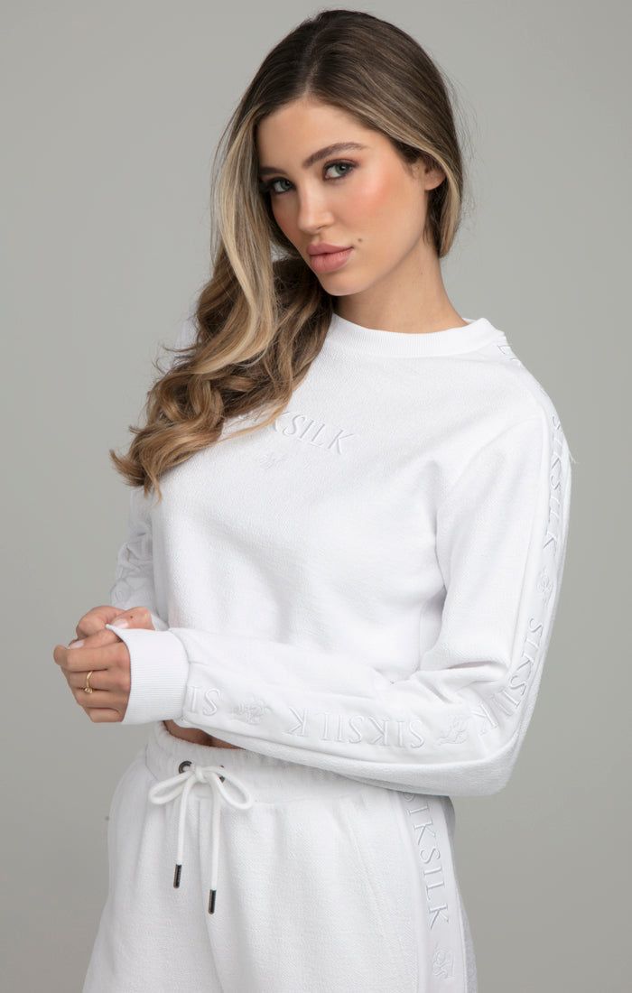 SikSilk Loopback Embroidered Crop Sweat - White sold by Siksilk