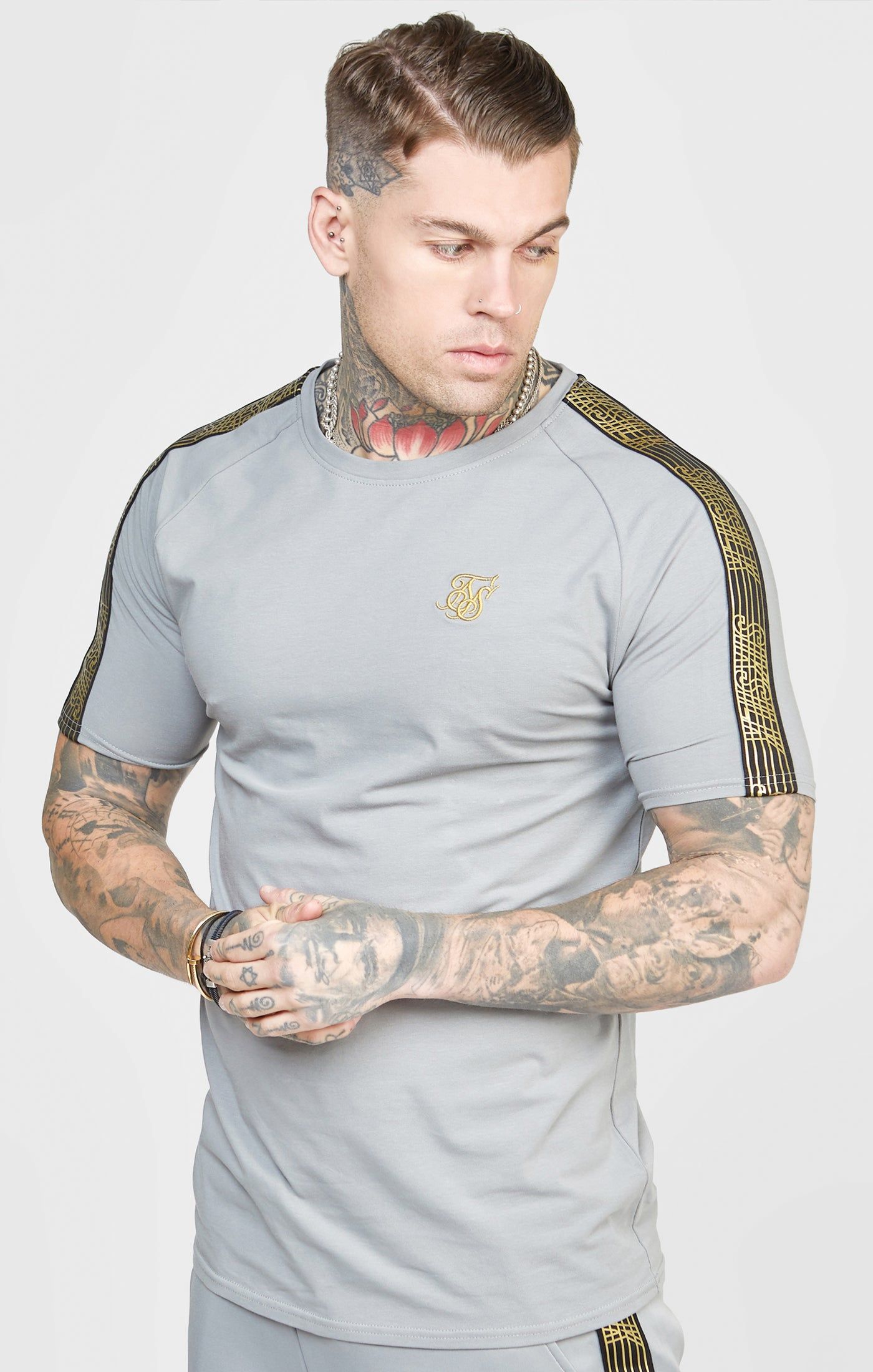 Grey Taped Logo T-Shirt sold by Siksilk