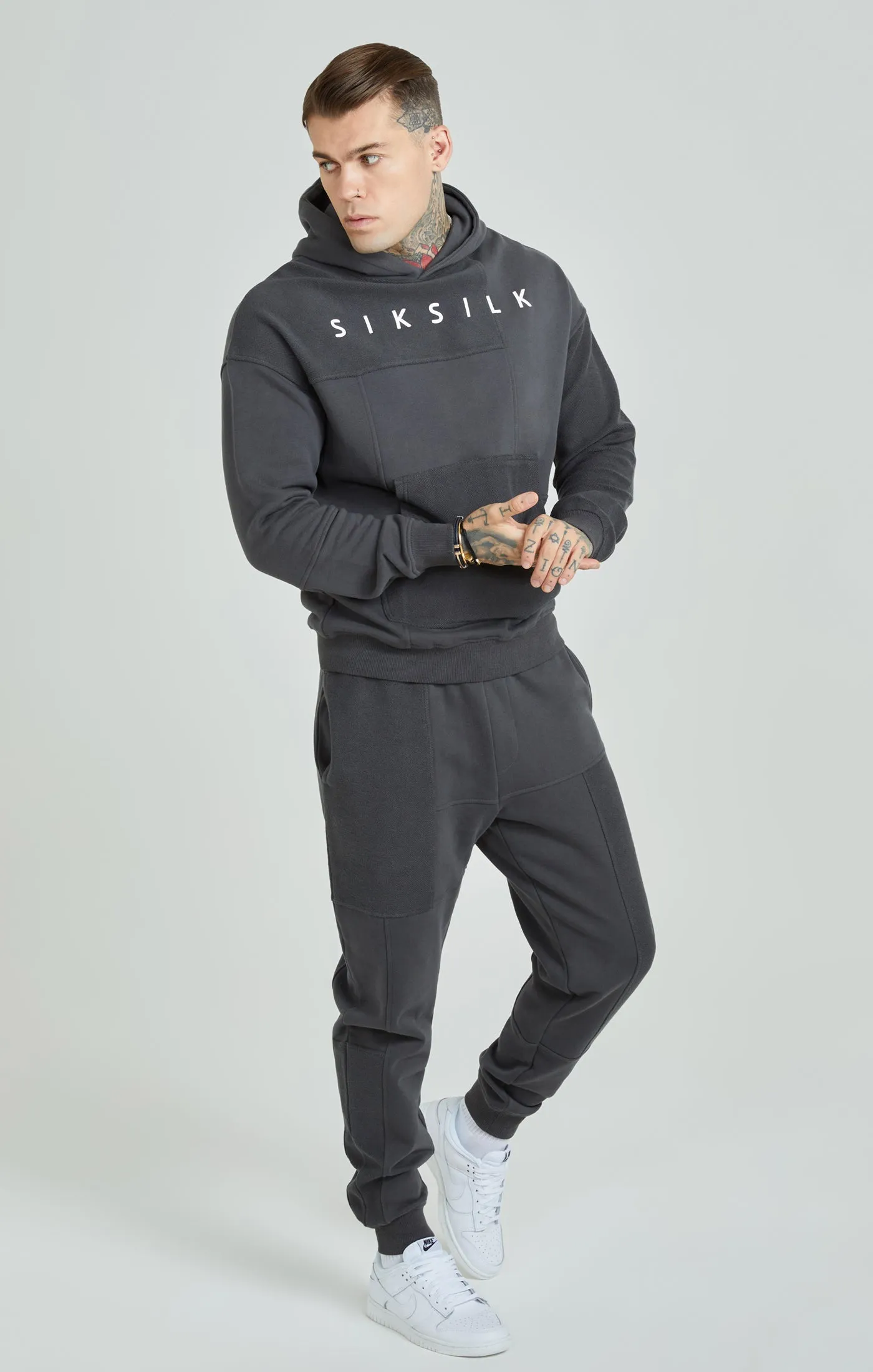 Dark Grey Cut & Sew Relaxed Fit Hoodie sold by Siksilk product image thumbnail 2